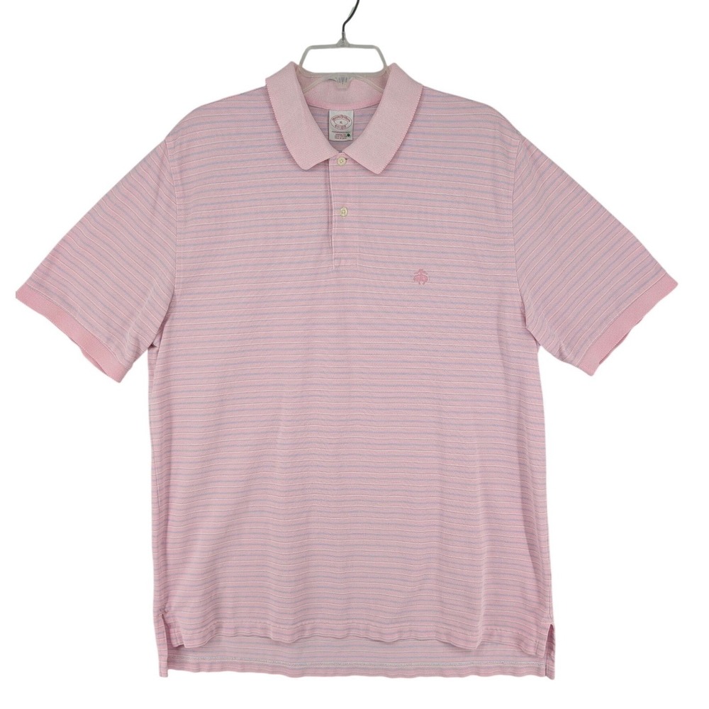 Brooks Brothers Performance Polo Shirt Mens XL Pink Blue Striped Original Fit‎